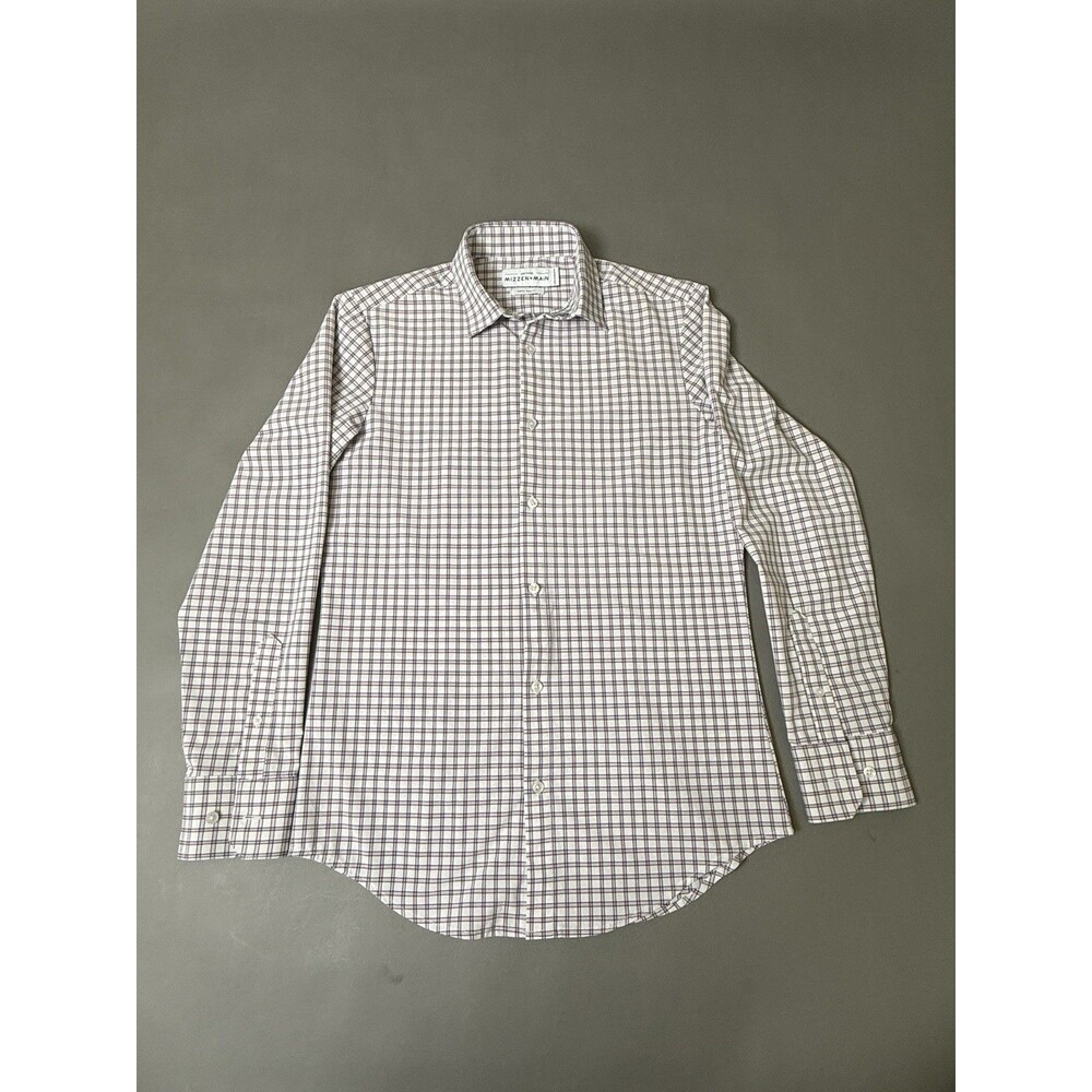 Mizzen Main Leeward Small Trim Fit Check Performance Button Up Long Sleeve Shirt